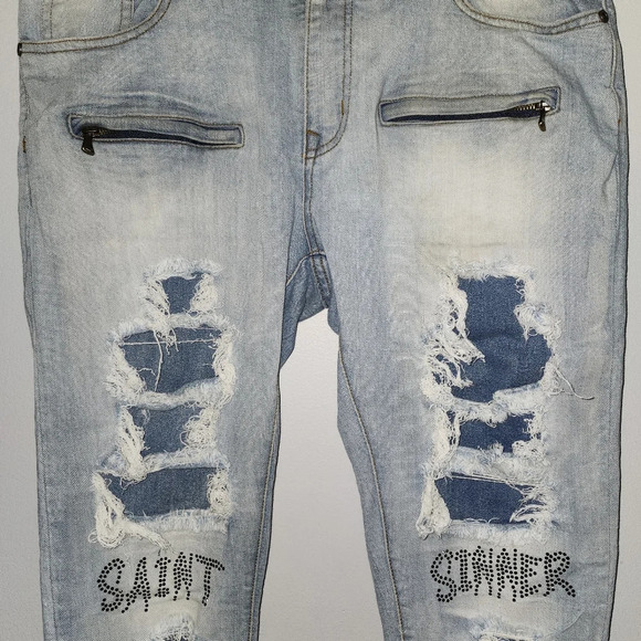 Focus men's jeans distressed blue size 36×32 - Picture 8 of 10